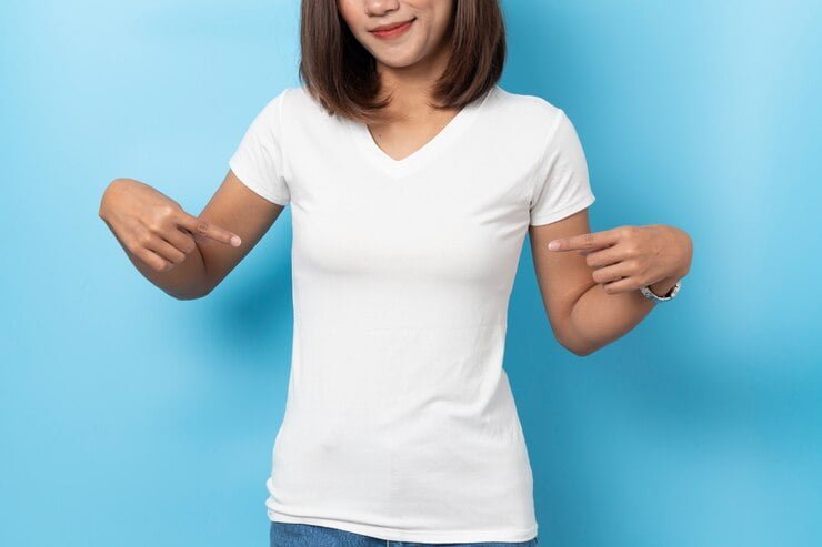 wearing a T-shirt