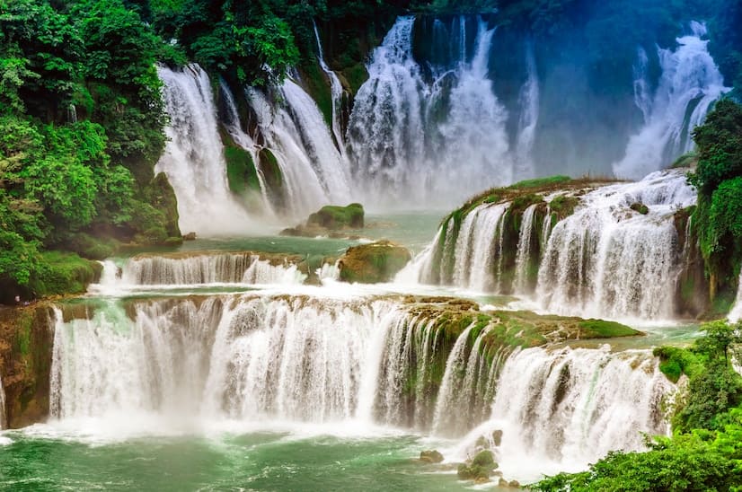 numerous cascades of waterfalls