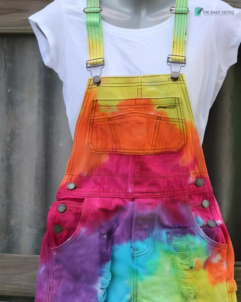 Colorful Overall Shorts Paired With White T-Shirt